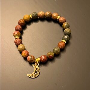 Hand Crafted Earthy Tones Bracelet with Gold Moon Charm